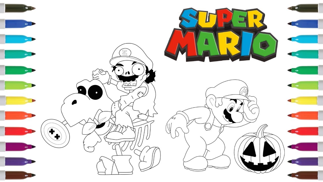Mario coloring book pages mario halloween coloring pages zombie mario and yoshi