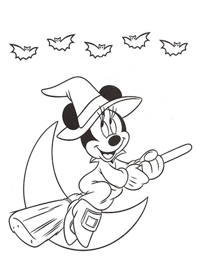 Cute minnie disney halloween coloring page