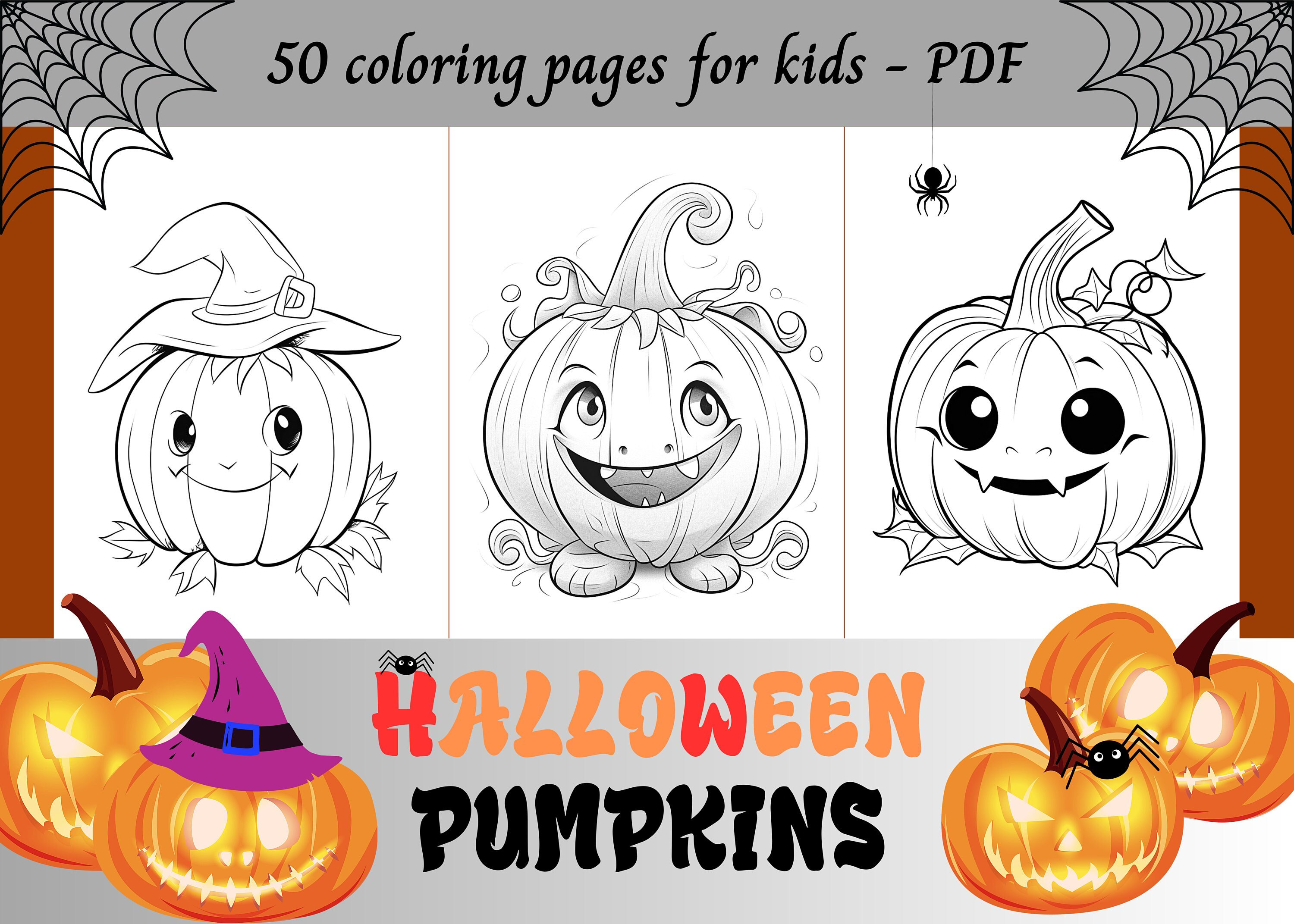 Halloween pumpkins easy coloring pages for kids printable pages instant download