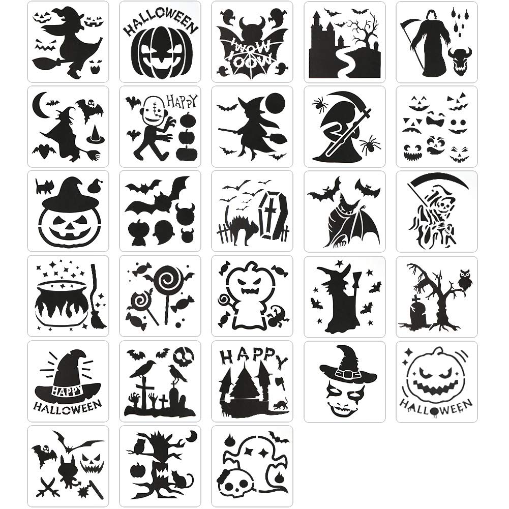 Koogel pcs halloween stencils inch halloween templates halloween pumpkin stencils plastic halloween stencils for diy card craft art drawing painting spraying window glass wood airbrush walls art everything else