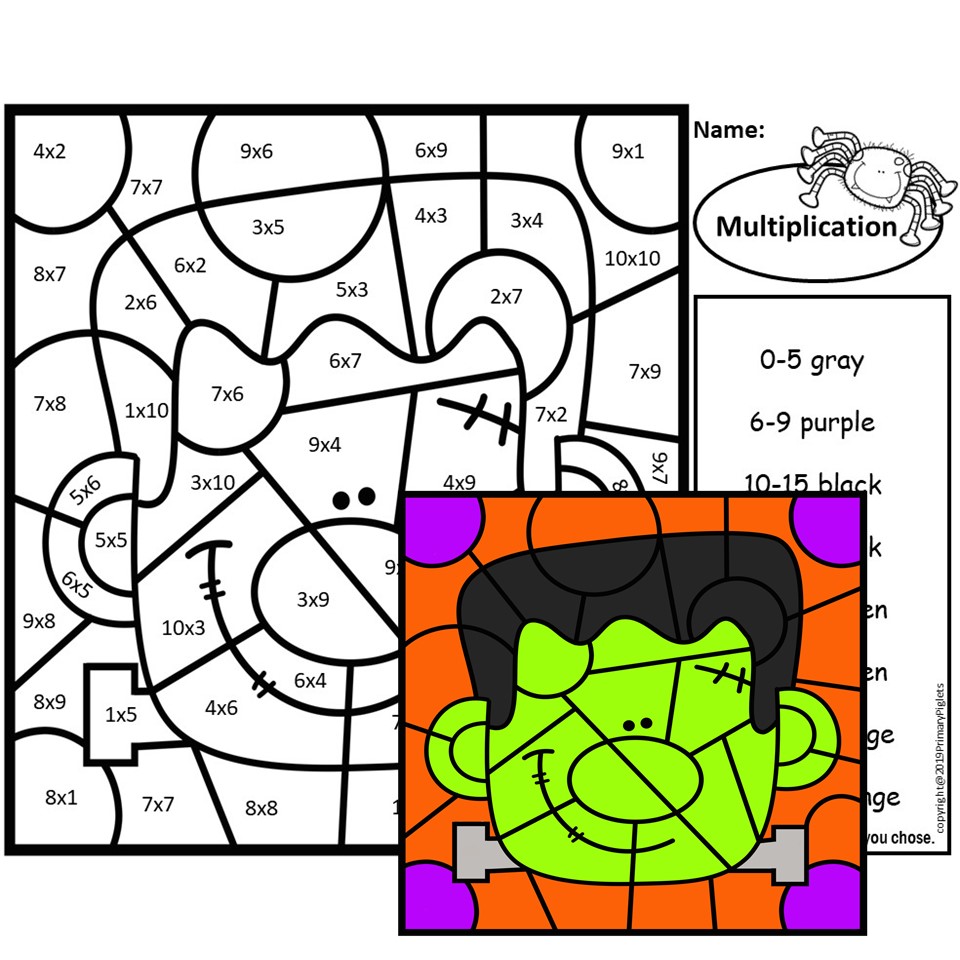 Halloween color by number multiply divide made by teachers