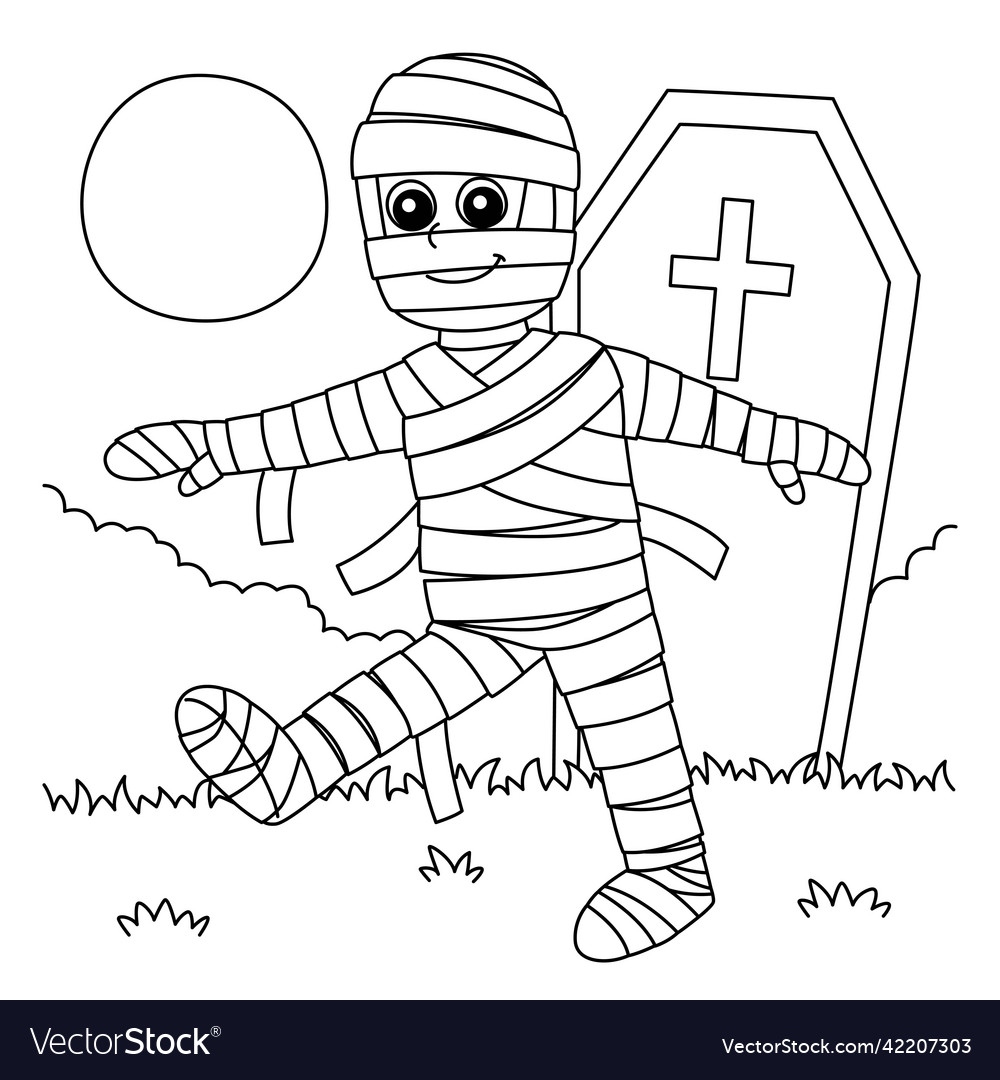 Mummy halloween coloring page for kids royalty free vector