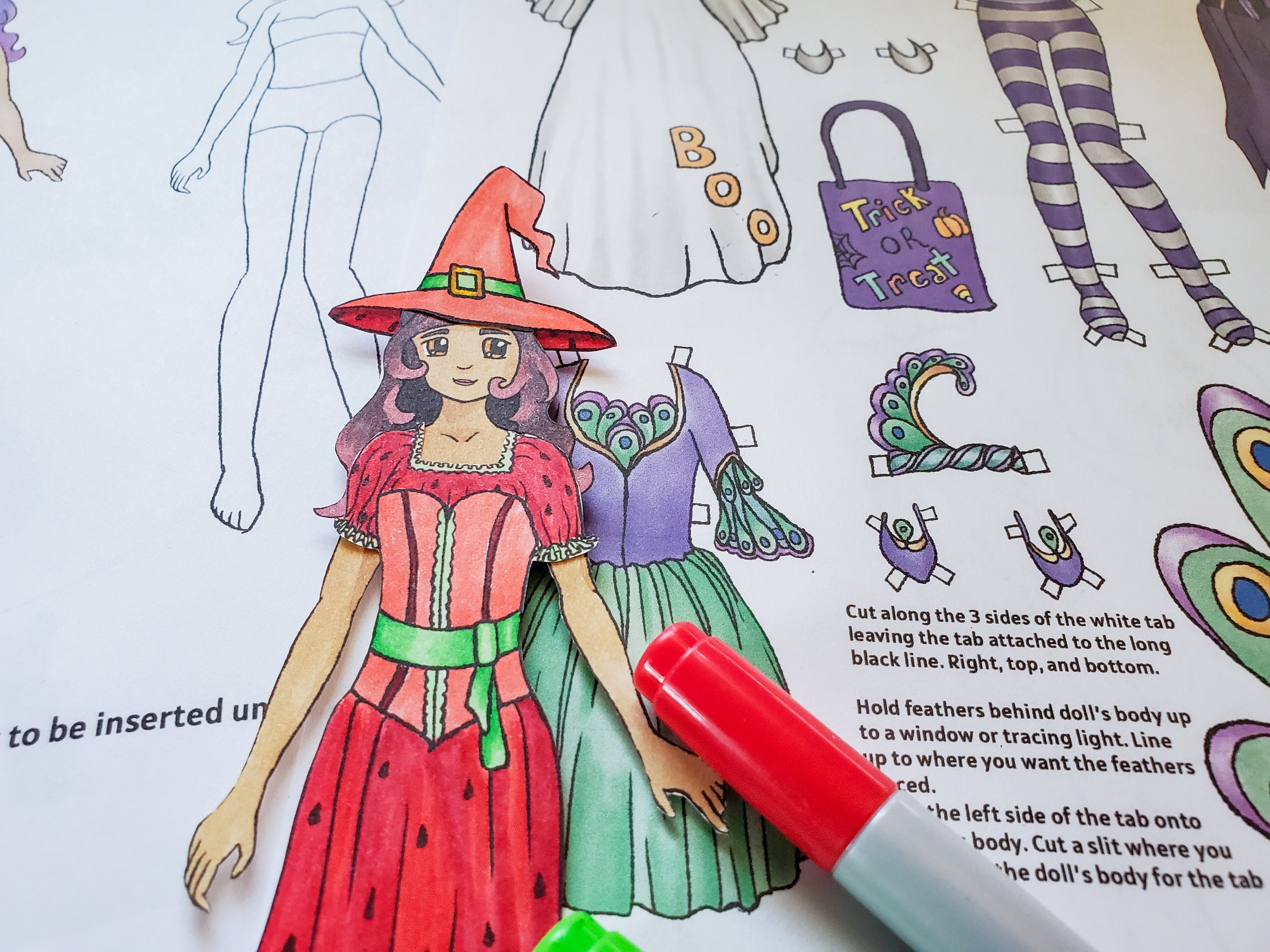 Halloween paper doll printable coloring page halloween collection
