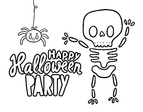 Happy halloween party coloring page