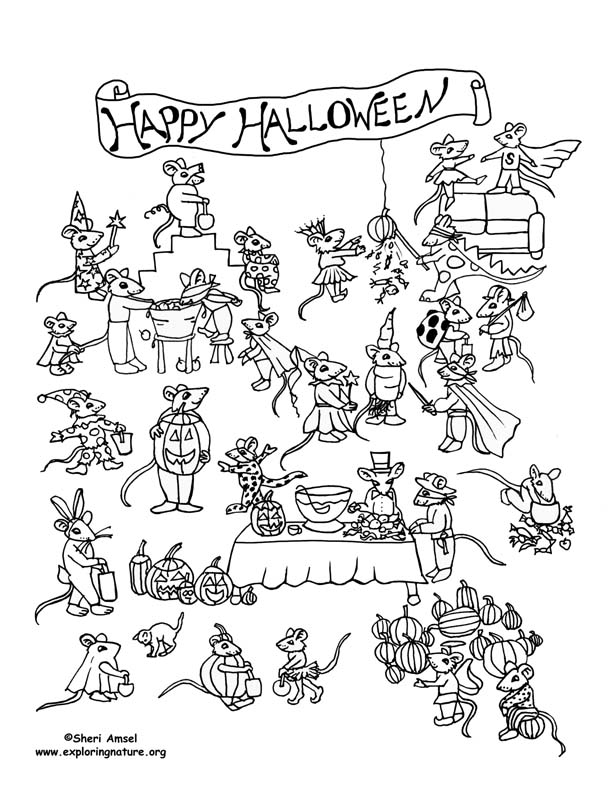 Mouse halloween party coloring page