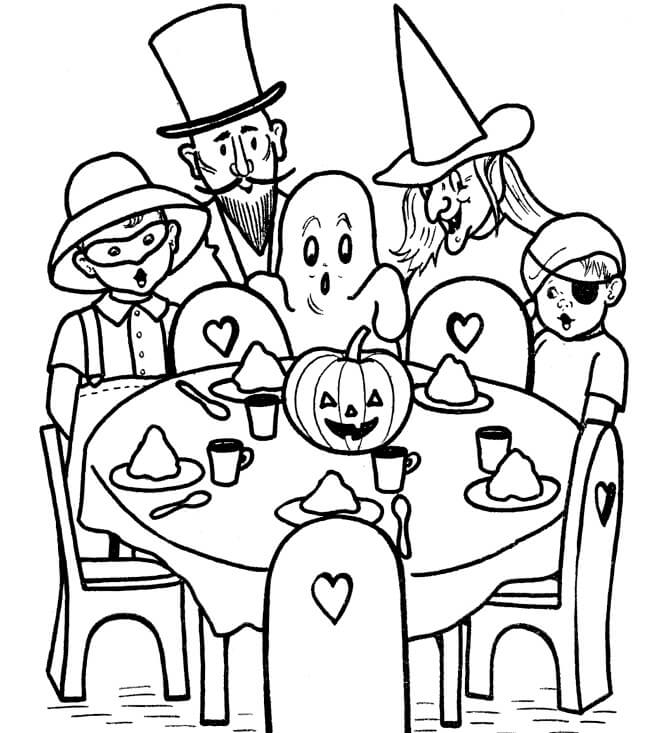 Halloween party coloring page