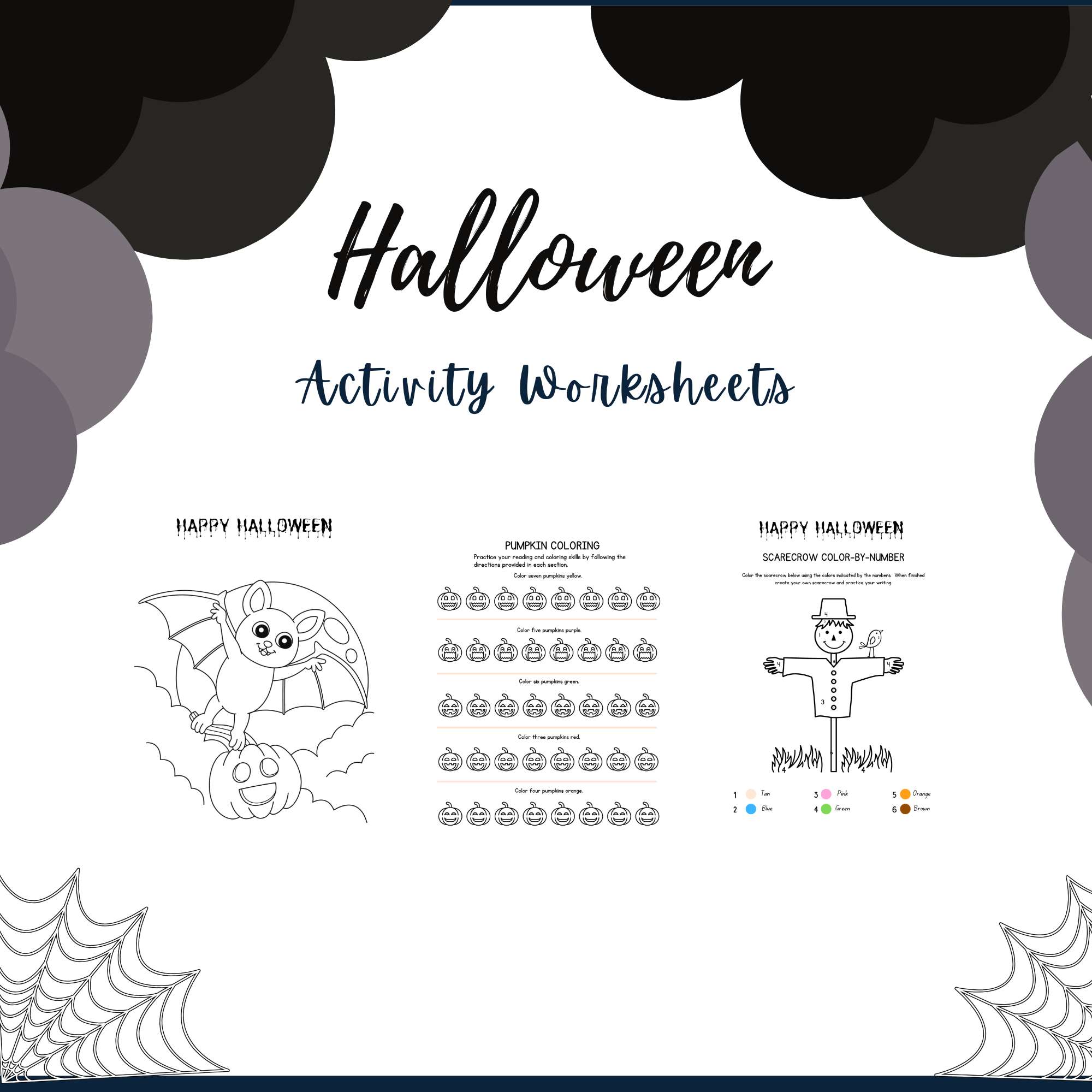 Halloween fun activity worksheets games coloring pages