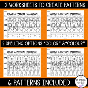 Halloween patterns kindergarten math center worksheets file folder game
