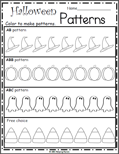 Free pattern worksheet for halloween made by teachers pattern worksheet halloween kindergarten math patterns