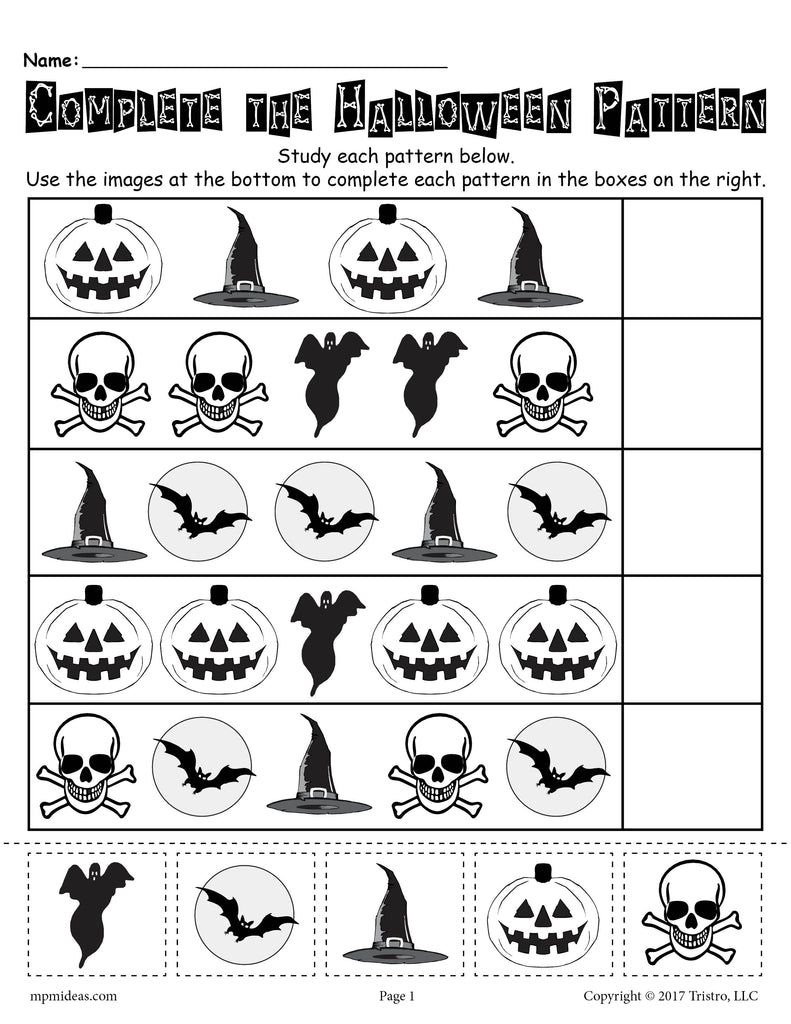 Printable halloween pattern worksheet â