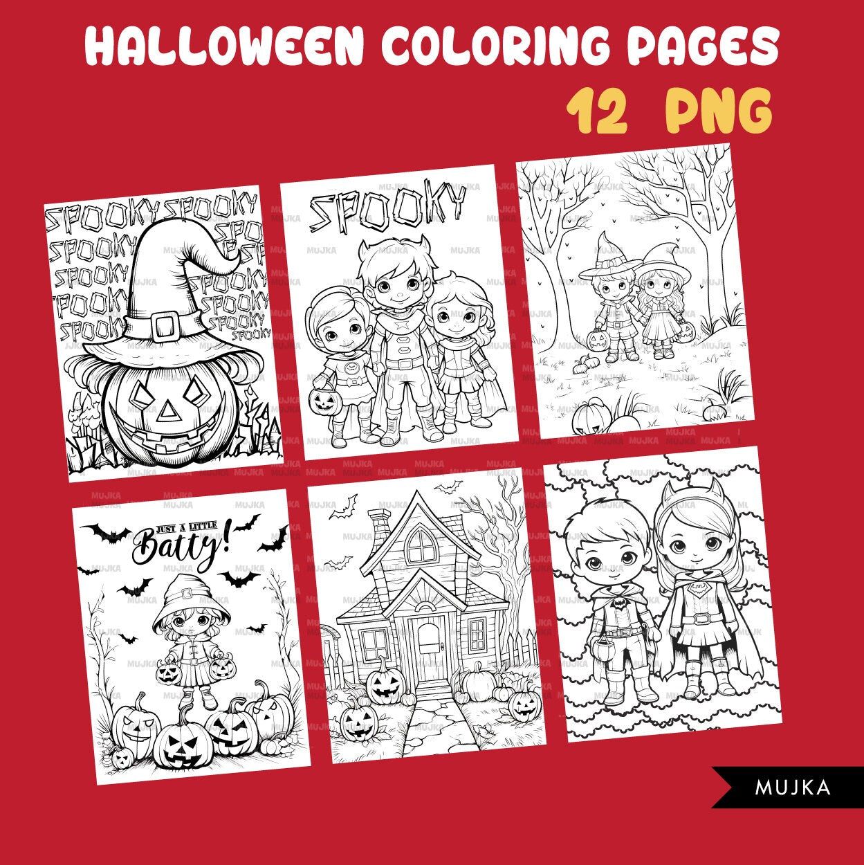 Halloween coloring pages printable digital coloring book for kids in â mujka cliparts