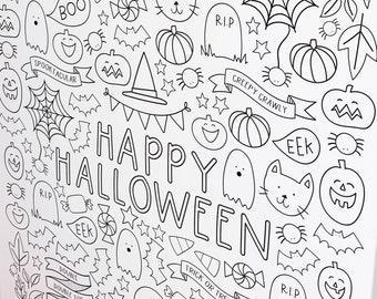 Huge halloween printable kids coloring poster and halloween coloring page printables