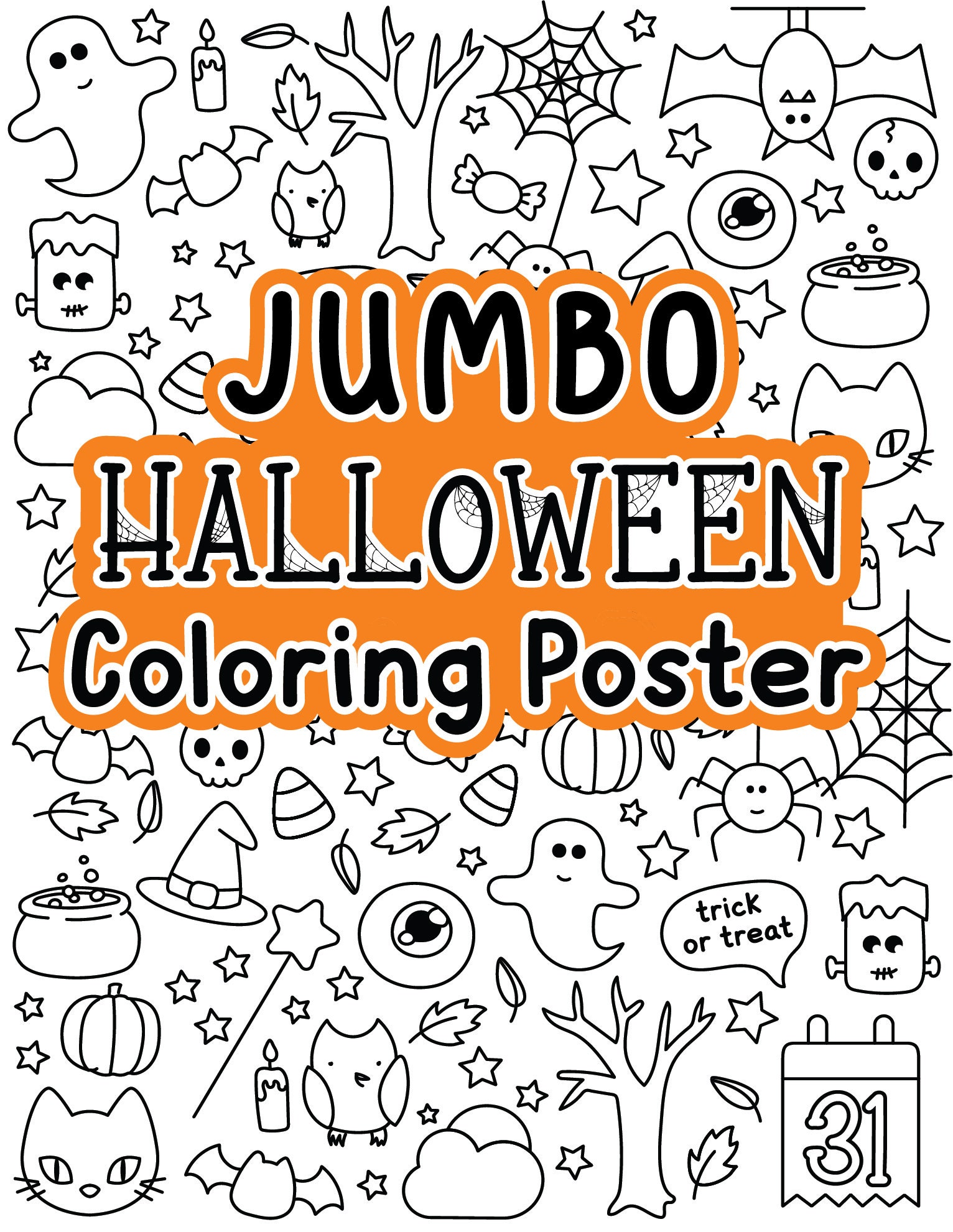 Jumbo halloween coloring poster halloween coloring sheet for party doodle coloring page kids coloring sheet homeschool printable