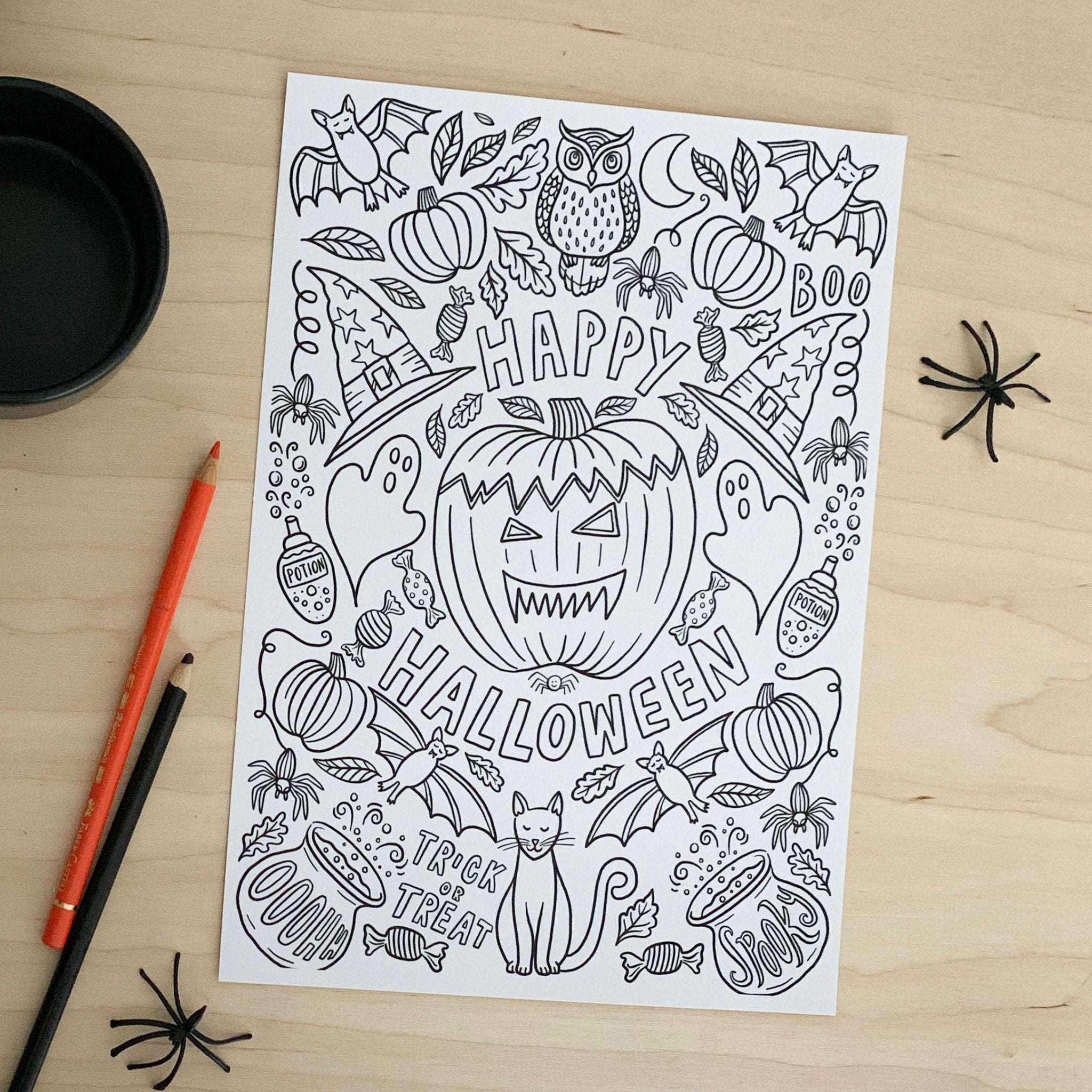 Halloween colouring posters set of three designs