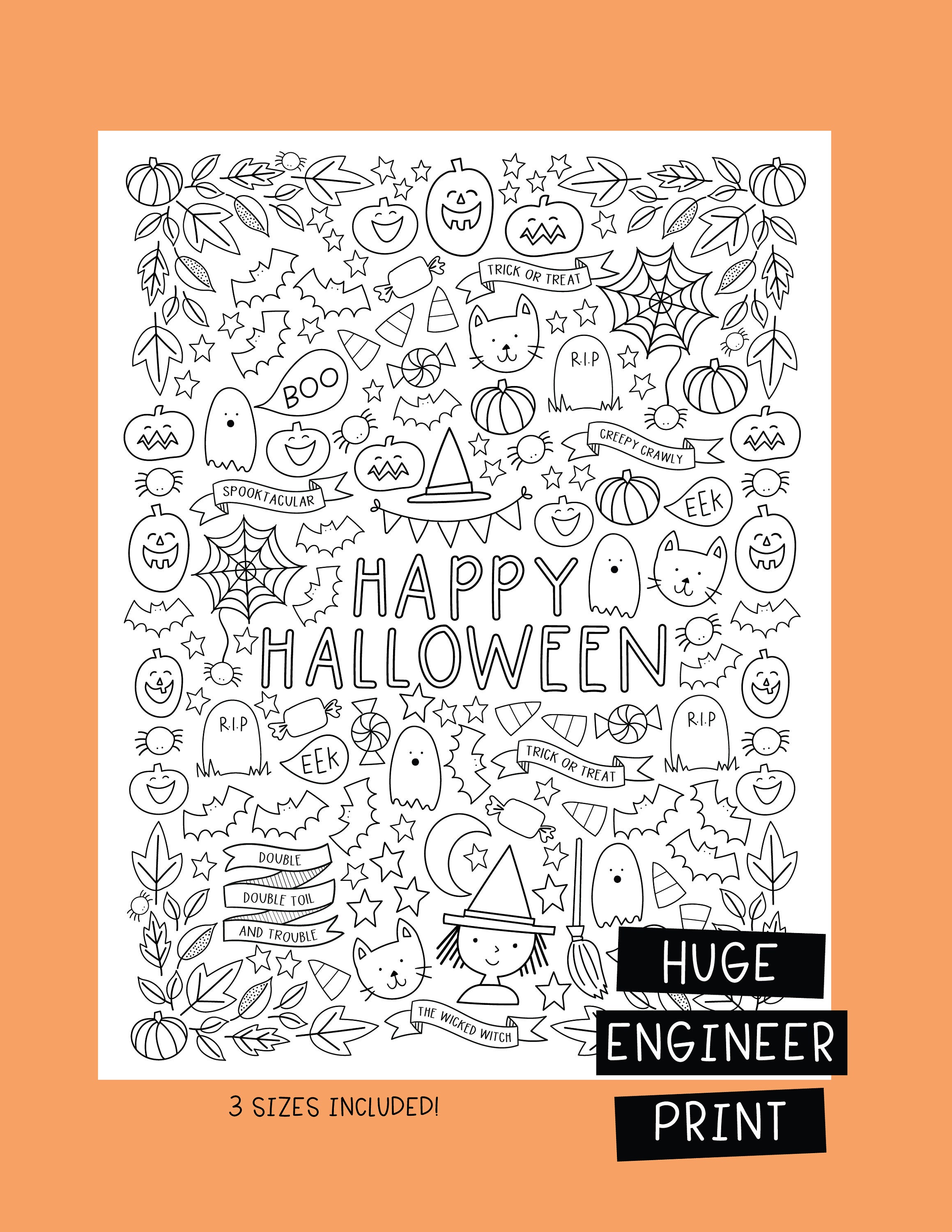 Huge halloween printable kids coloring poster and halloween coloring page printables