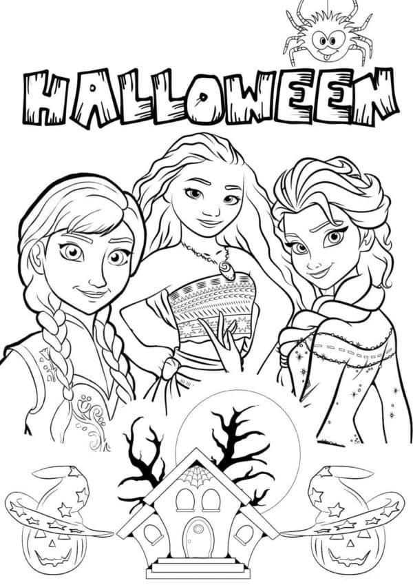 Princess disney halloween coloring page