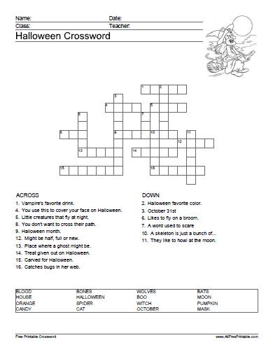 Halloween crossword â free printable