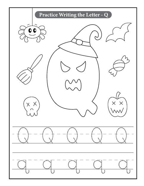 Premium vector halloween alphabet coloring pages with baby ghost