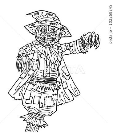 Halloween scarecrow standing isolated coloring