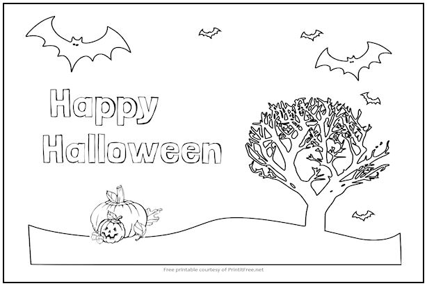 Halloween scene coloring page print it free