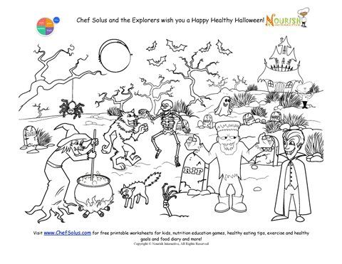 Halloween coloring page for kids graveyard and monster scene free halloween coloring pages halloween coloring pages halloween coloring sheets