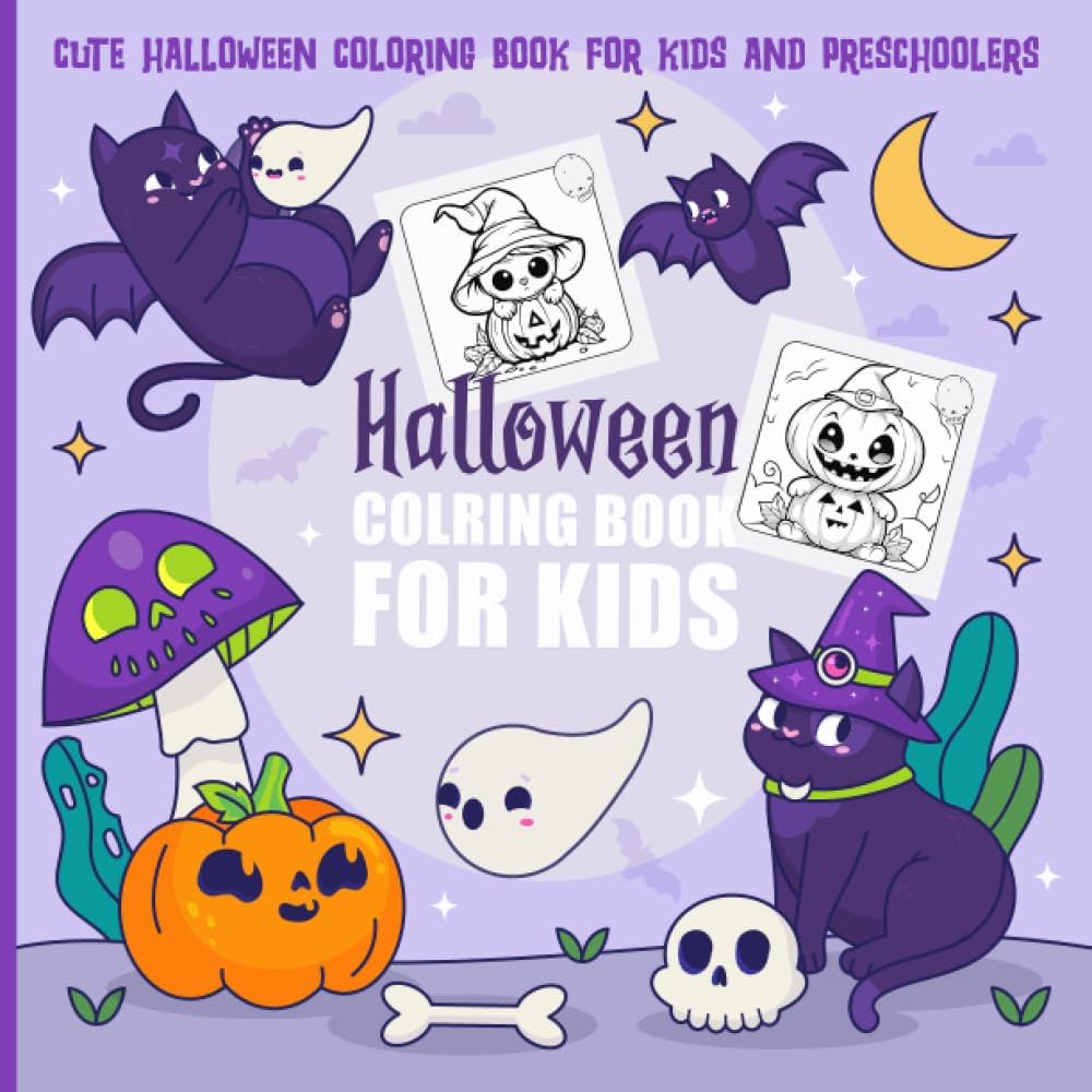 Cute halloween coloring book for kids and preschoolers spooky cute halloween season themed coloring pages for kids filled with grinning pumpkins houses and more halloween gifts for kids boo