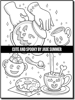 Cute and spooky a halloween coloring book for adults and kids with cute characters spooky scenes and more summer jade books