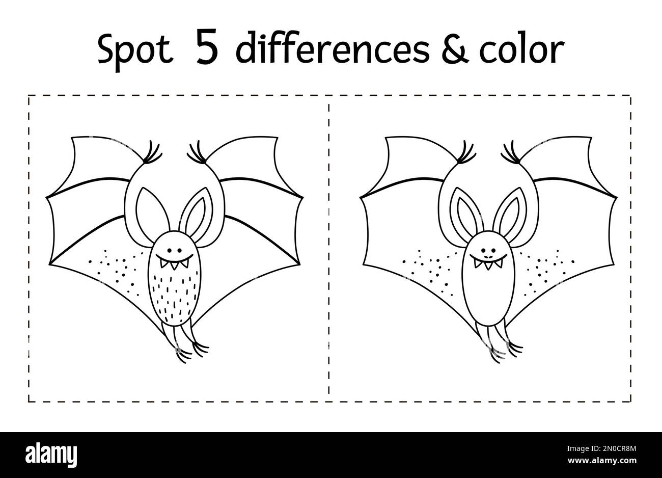 Halloween black and white find differences game for children autumn educational activity with funny bat printable worksheet or coloring page with sm stock vector image art