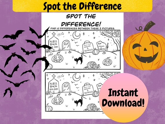 Spot the difference spooky halloween printable games halloween pdf halloween activity instant download halloween coloring sheet