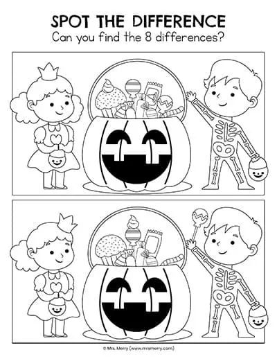 Halloween spot the difference printables mrs merry halloween worksheets halloween activities halloween school