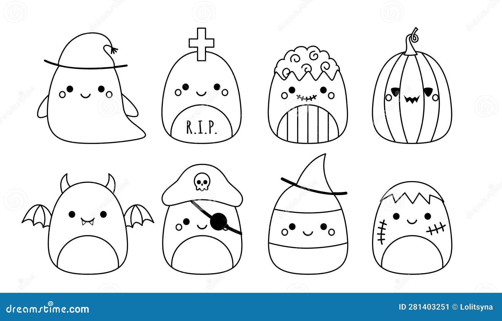 Halloween set squishmallow coloring page squishmallow black and white vector stock vector