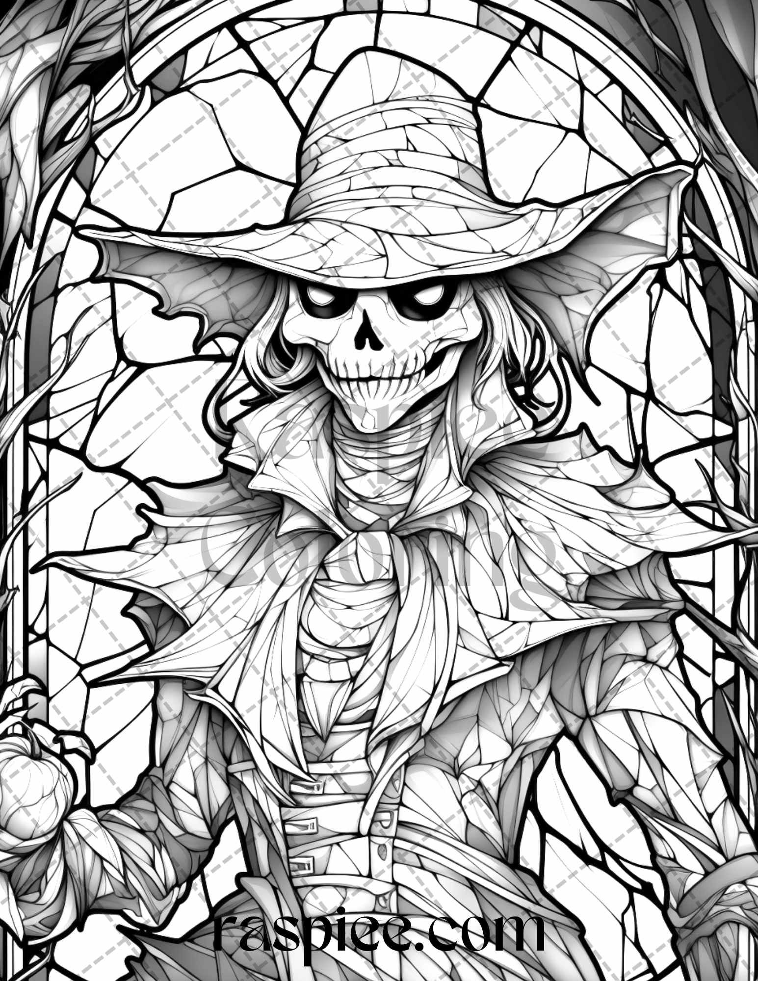 Halloween stained glass graysle coloring pages printable for adul graysle coloring coloring book art rtoon coloring pages