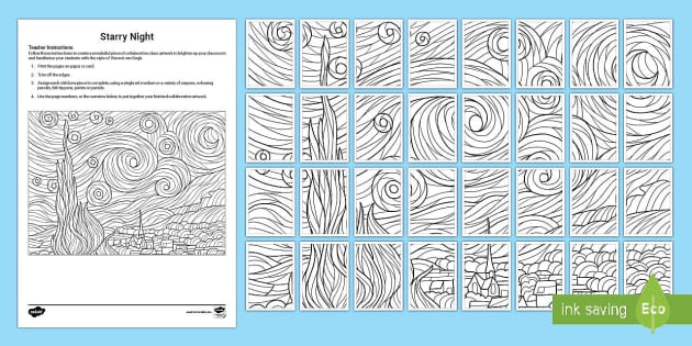 Starry night mindfulness art activities collaborative pack