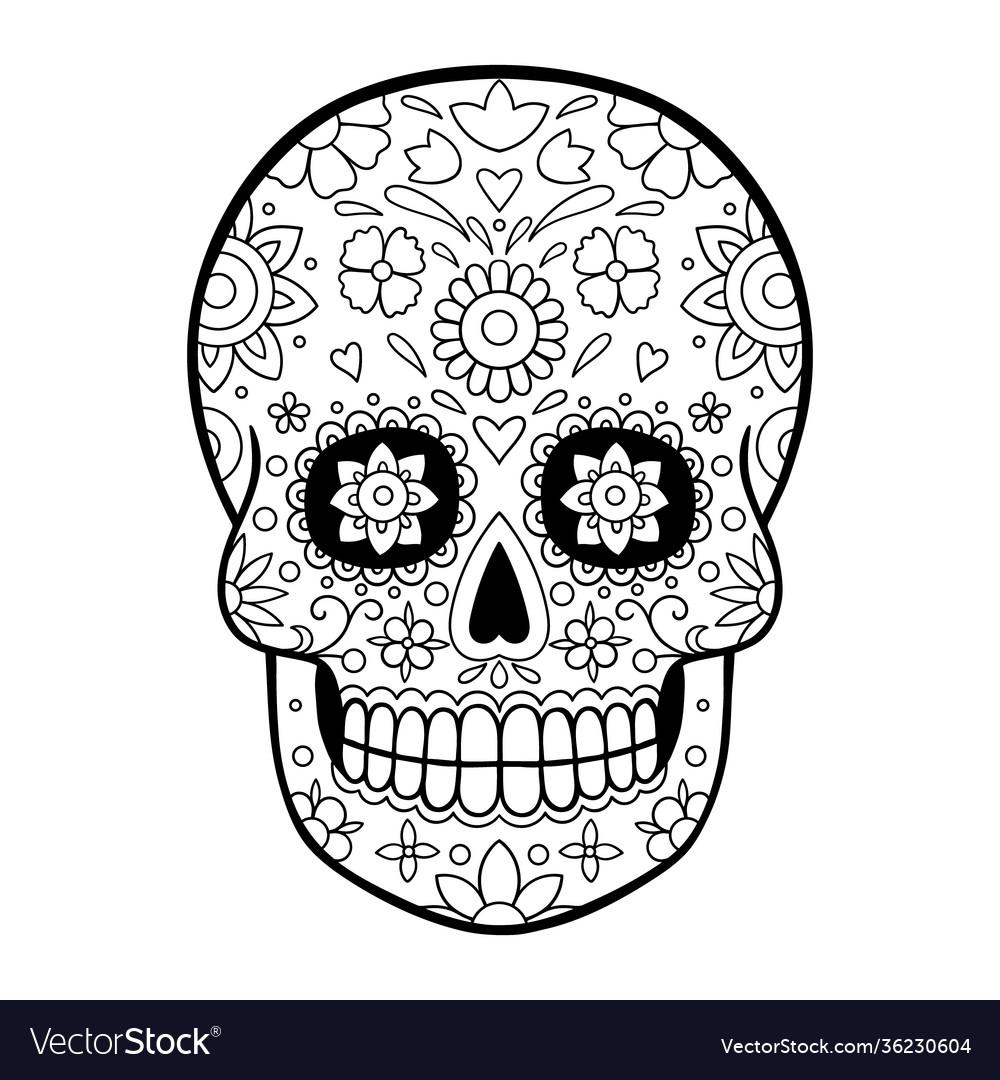 Sugar skull coloring page royalty free vector image