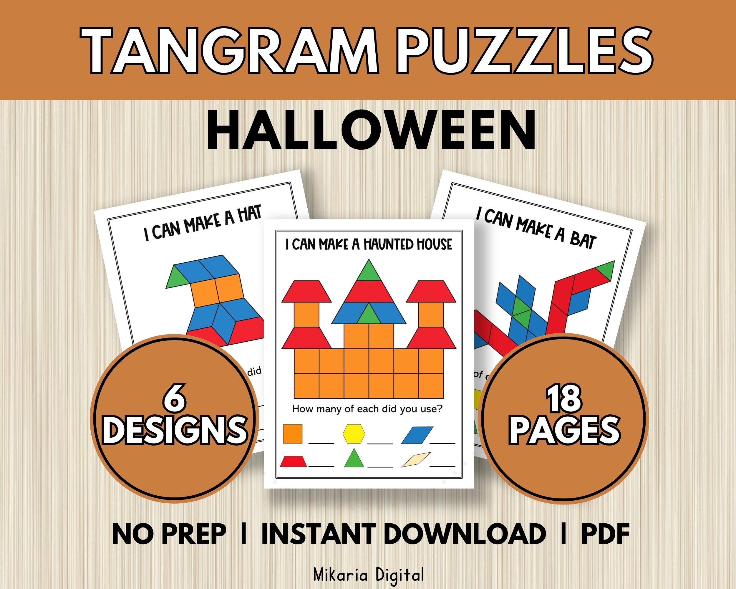 Halloween pattern block mats tangram puzzle cards for kids toddler learning activity quiet time book shape matching activity homeschool
