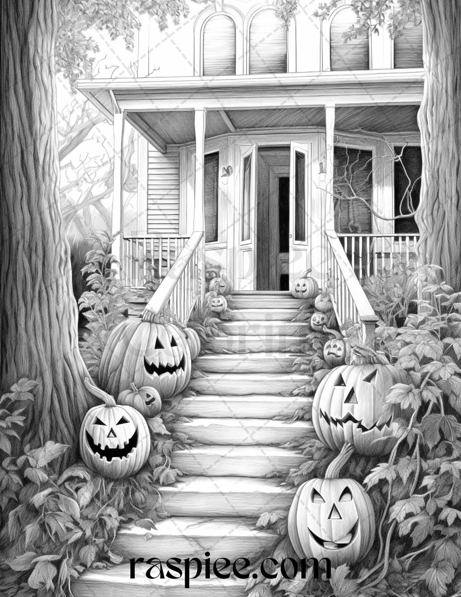 Spooky halloween home decor printable grayscale coloring pages for â coloring