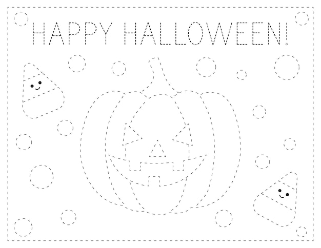 Premium vector tracing and coloring worksheet for kids happy halloween educational game fine motor skills