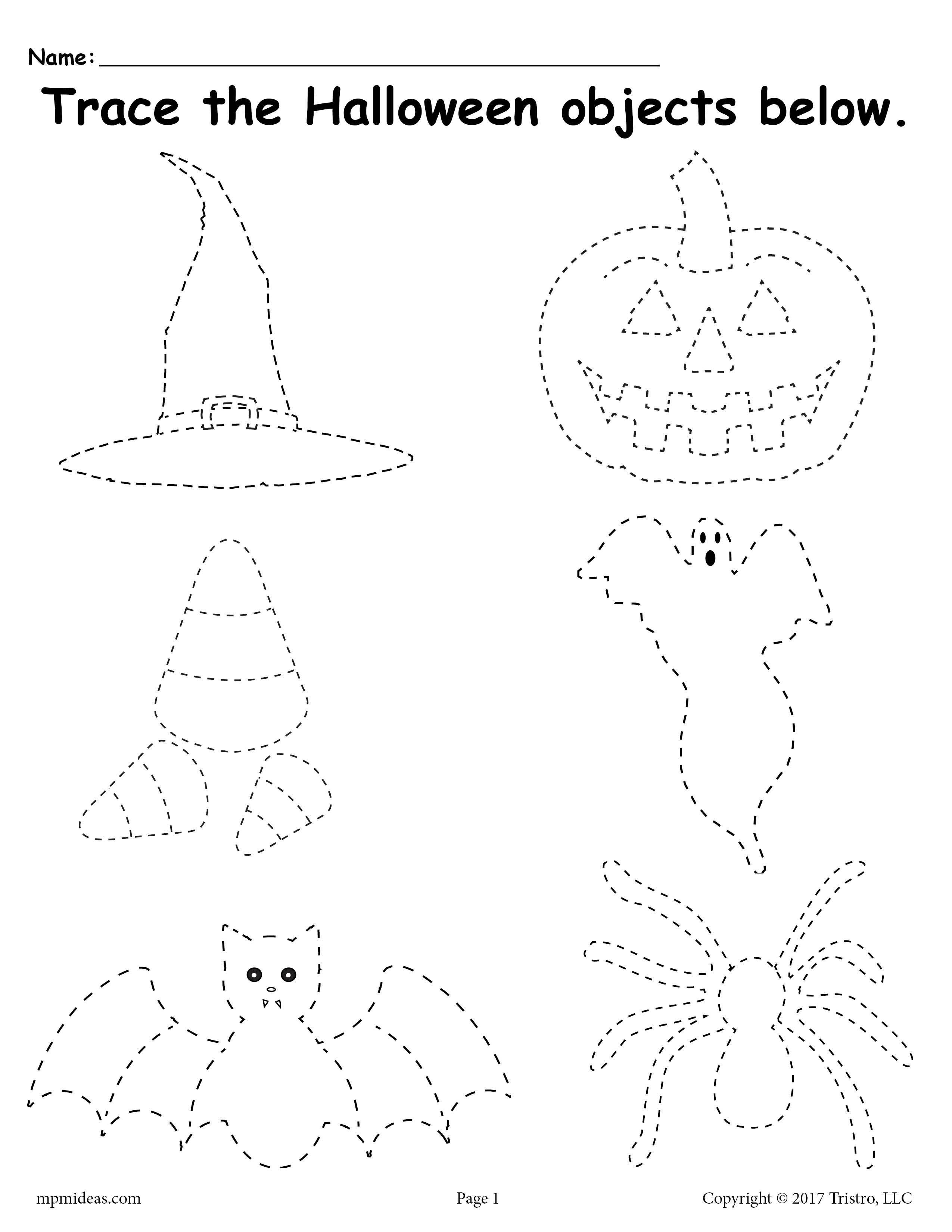 Printable halloween tracing worksheet halloween preschool halloween worksheets preschool halloween worksheets