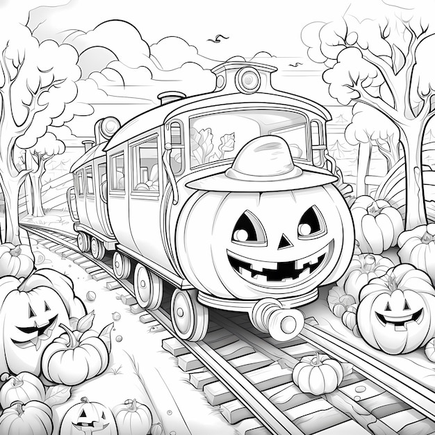 Premium ai image kids coloring book pages halloween autumn witch cat pumpkins