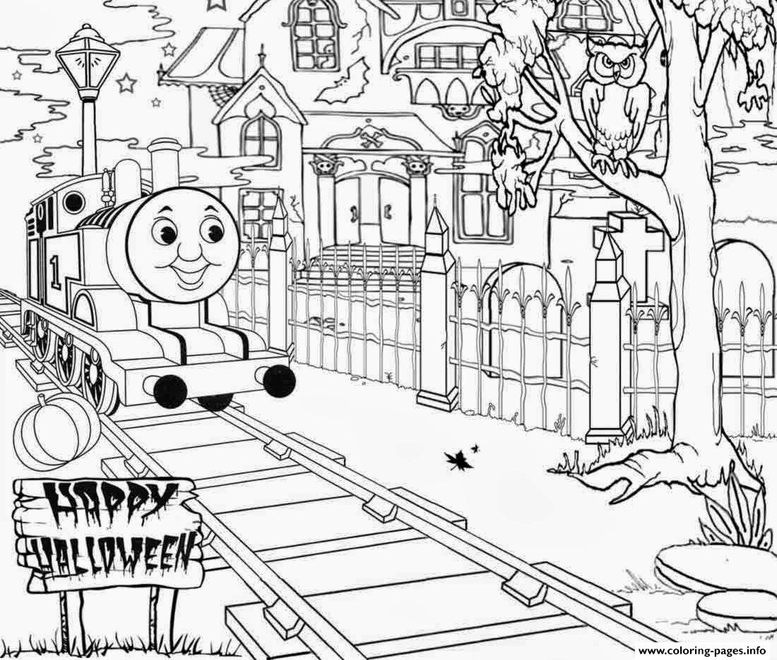 Haunted thomas the train halloween sf coloring page printable