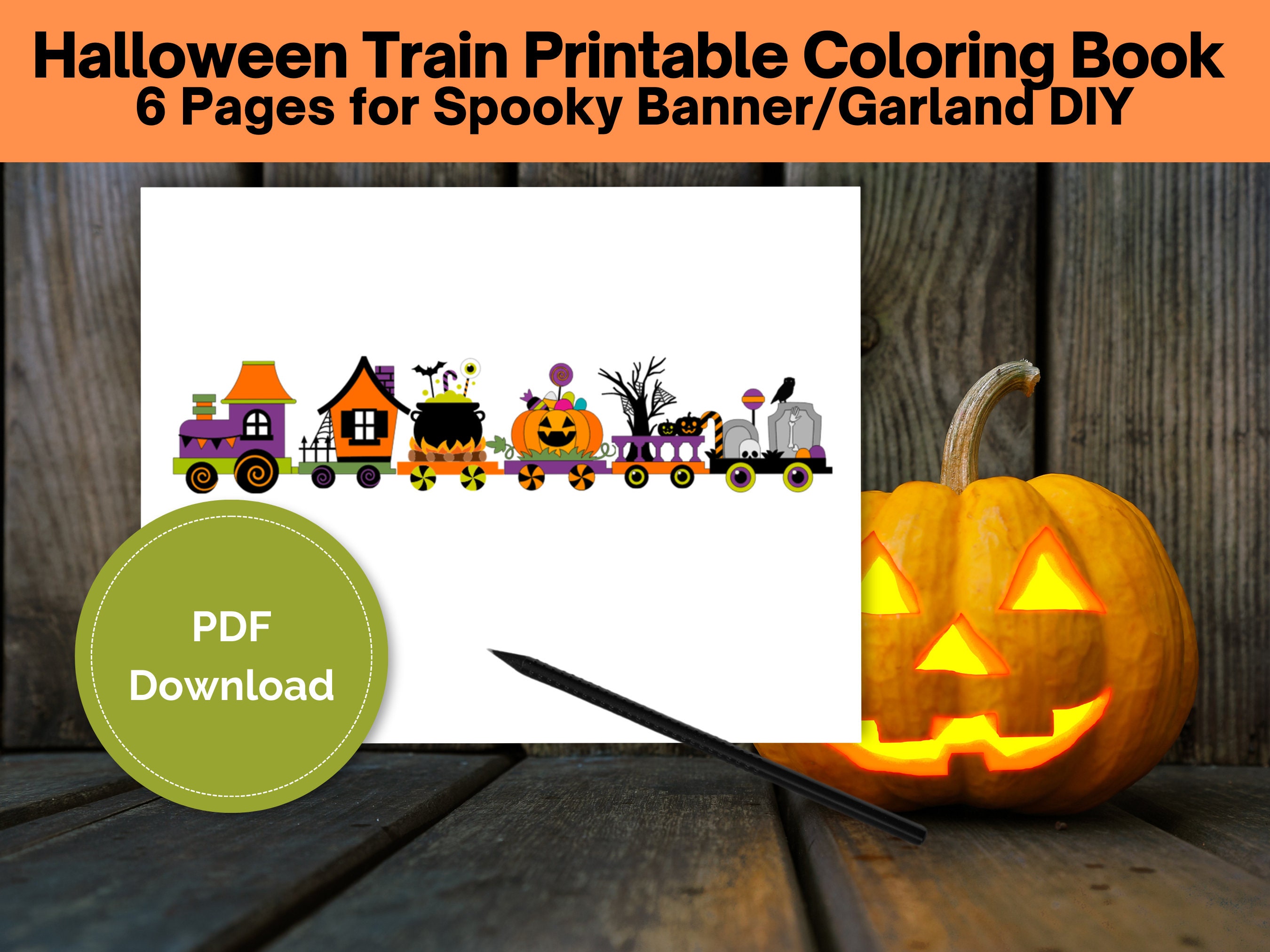 Spooky halloween train coloring book pages of ghoulish fun print color and cut out to make a halloween bannergarland diy decoration
