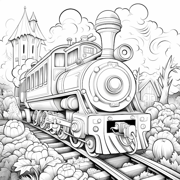 Premium ai image happy haunted train adventure halloween coloring page for kids