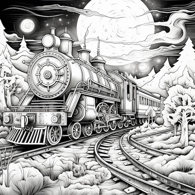 Premium ai image halloween train coloring book page for adults