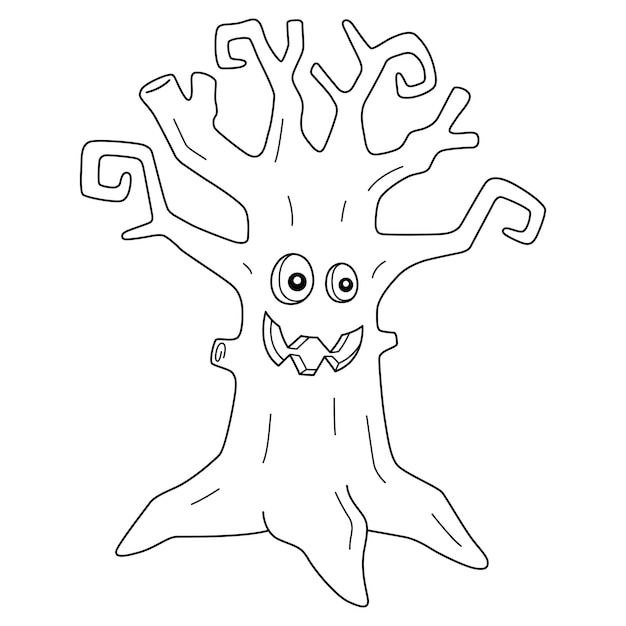 Premium vector scary tree halloween coloring page isolated