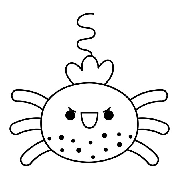 Premium vector vector black and white kawaii spider cute smiling halloween line character for kids funny autumn all saints day cartoon animal illustration samhain party insect icon or coloring page