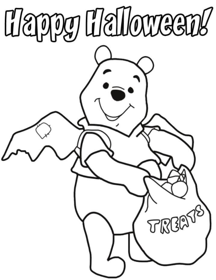 Trick or treat with winnie the pooh coloring page