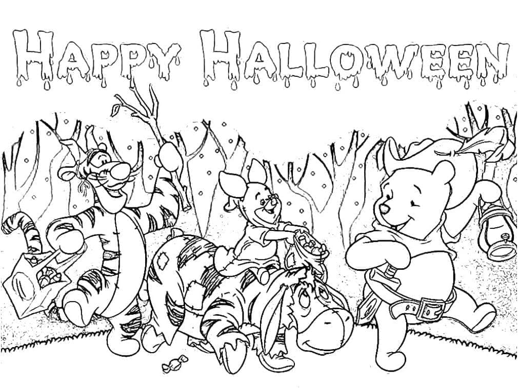 Winnie the pooh disney halloween coloring page
