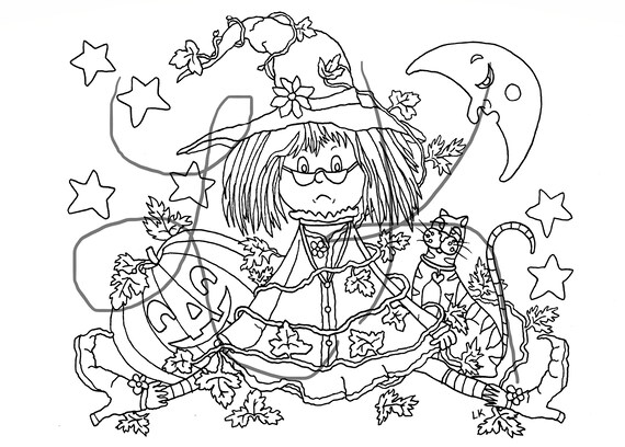 Grannys off her meds witch halloween cat pumpkin book ic funny coloring page instant download printable jpg pdf holiday great gift