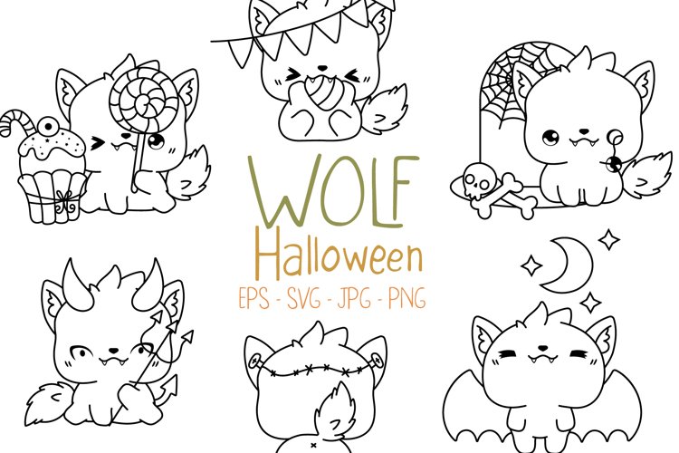 Halloween wolf set coloring page