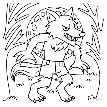 Premium vector werewof halloween coloring page for kids